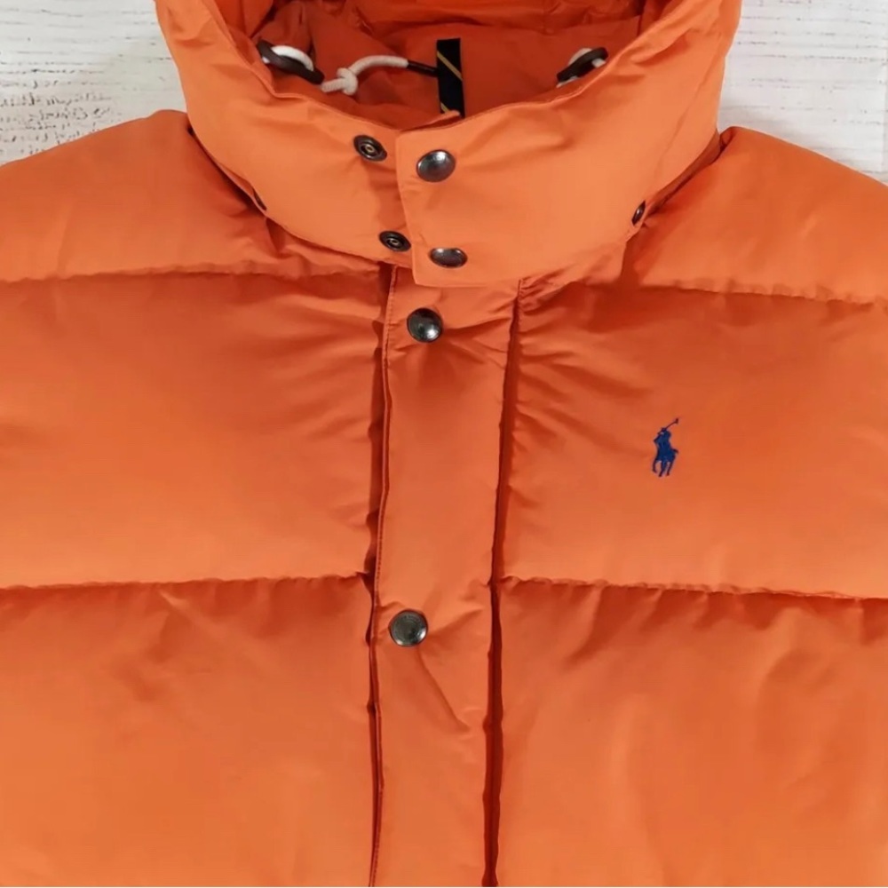 Men's Polo Ralph Lauren Orange Long Down Fill Puffer Coat Large NWT - Picture 3 of 16